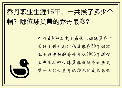 乔丹职业生涯15年,一共挨了多少个帽?哪位球员盖的乔丹最多?